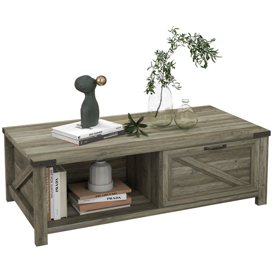 Farmhouse Coffee Table with Drawer and Storage Shelf, Rustic Center Table for Living Room, Grey Coffee Tables Grey  at Gallery Canada