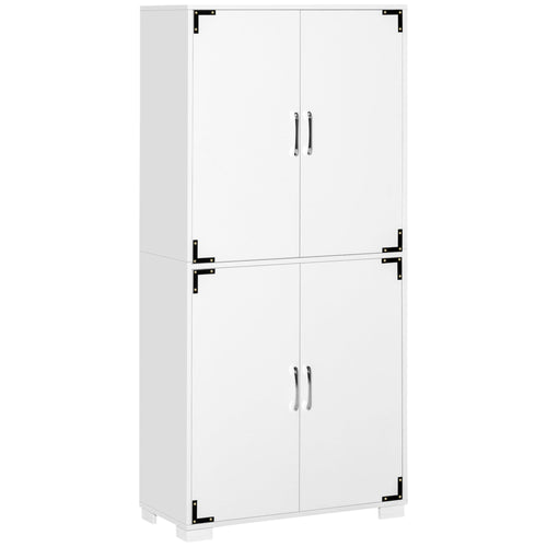 Farmhouse kitchen Pantry Storage Cabinet with 4 Doors, Cupboard with Shelves, White