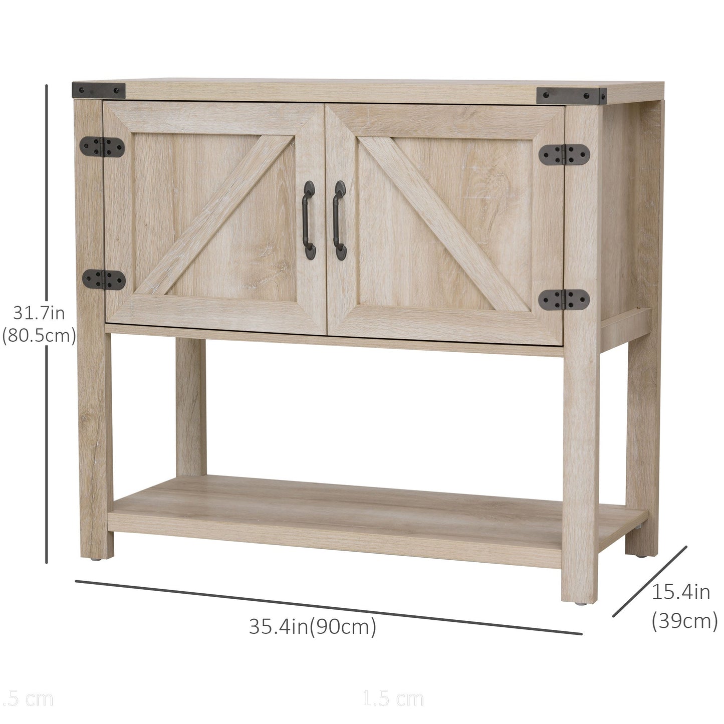 Farmhouse Kitchen Storage Cabinet, Free Standing Sideboard Console Table with Barn Doors, Bottom Shelf, Oak Storage Cabinets   at Gallery Canada