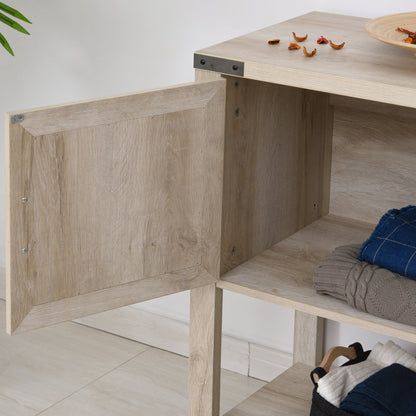 Farmhouse Kitchen Storage Cabinet, Free Standing Sideboard Console Table with Barn Doors, Bottom Shelf, Oak Storage Cabinets   at Gallery Canada