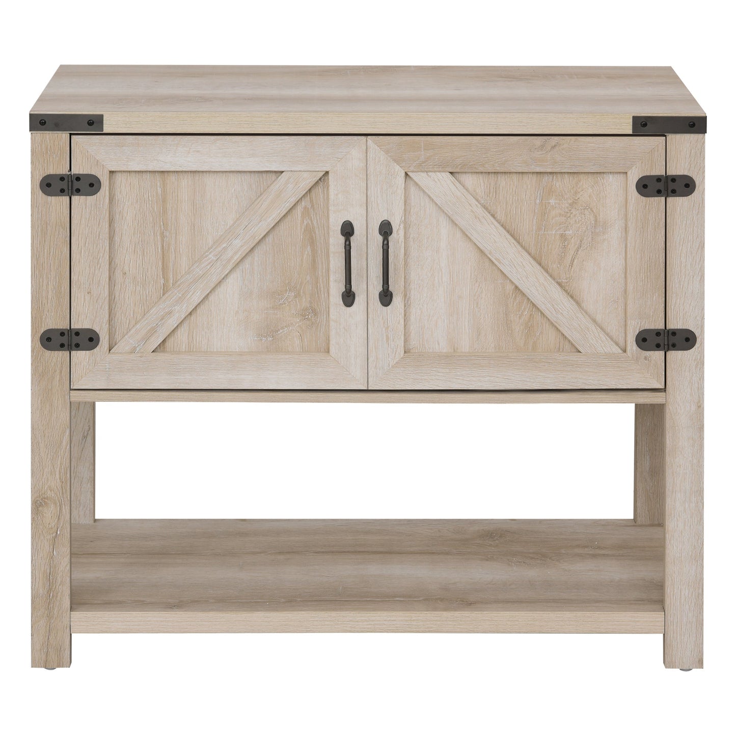 Farmhouse Kitchen Storage Cabinet, Free Standing Sideboard Console Table with Barn Doors, Bottom Shelf, Oak Storage Cabinets   at Gallery Canada