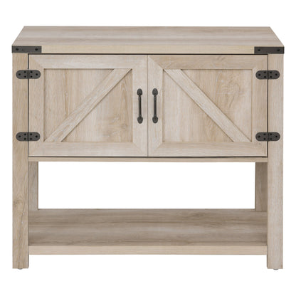 Farmhouse Kitchen Storage Cabinet, Free Standing Sideboard Console Table with Barn Doors, Bottom Shelf, Oak Storage Cabinets   at Gallery Canada