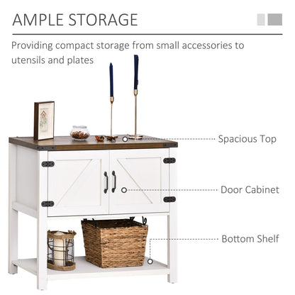 Farmhouse Kitchen Storage Cabinet, Free Standing Sideboard Console Table with Barn Doors, Bottom Shelf, White Storage Cabinets   at Gallery Canada