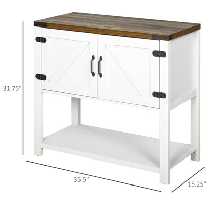 Farmhouse Kitchen Storage Cabinet, Free Standing Sideboard Console Table with Barn Doors, Bottom Shelf, White Storage Cabinets White  at Gallery Canada