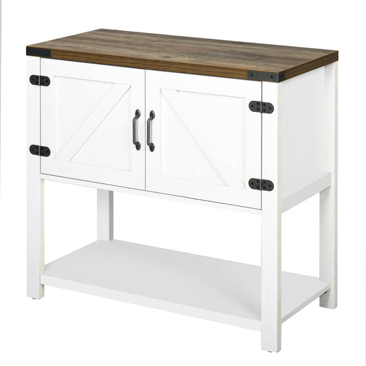 Farmhouse Kitchen Storage Cabinet, Free Standing Sideboard Console Table with Barn Doors, Bottom Shelf, White Storage Cabinets White  at Gallery Canada