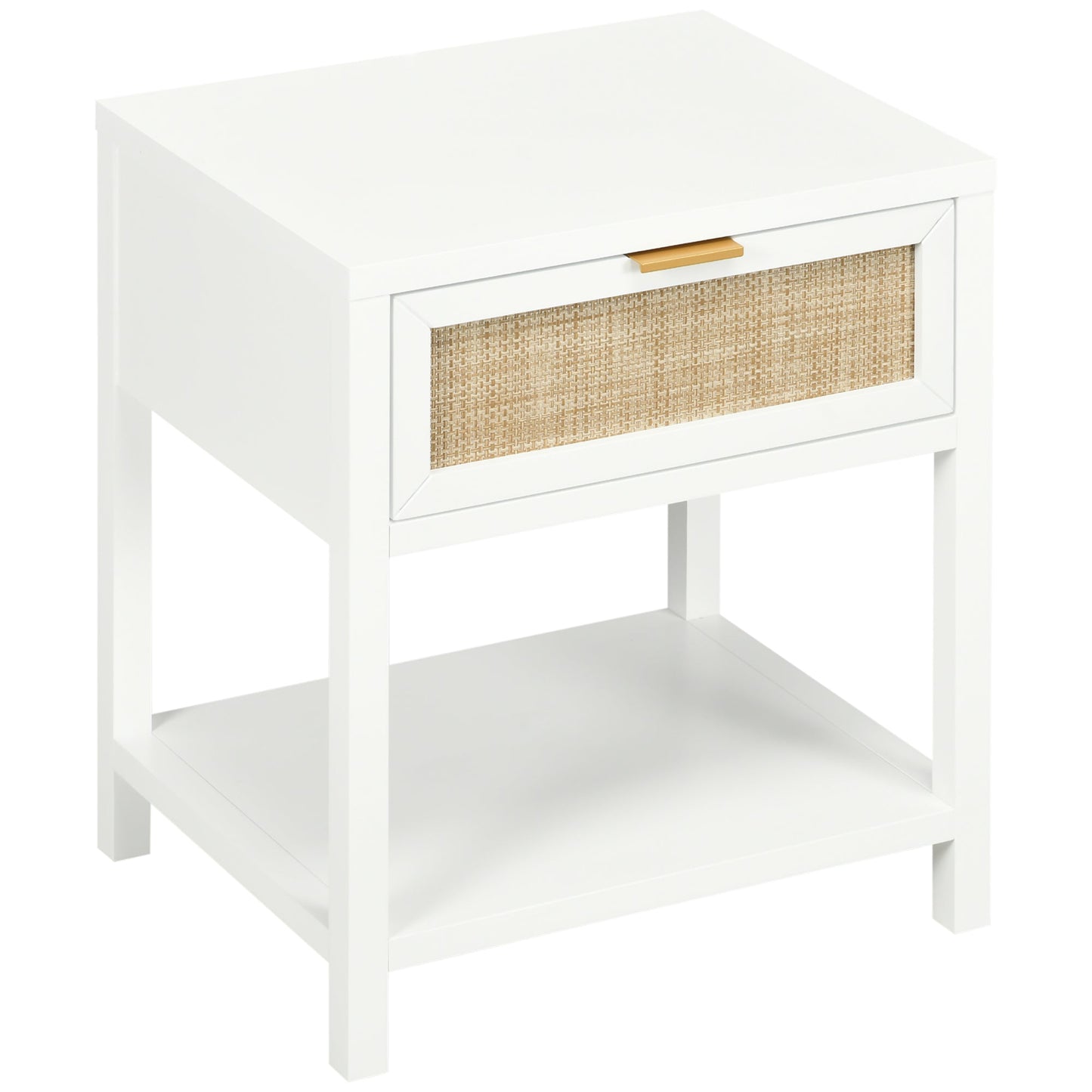 Farmhouse Nightstand, Bedside Table with Rattan Drawer and Open Shelf, Side End Table for Bedroom, Living Room Bedside Tables White  at Gallery Canada