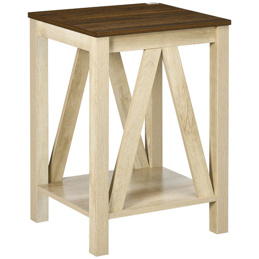 Farmhouse Side Table with Storage, Rustic End Table with Bottom Shelf for Bedroom, Living Room, Oak - Gallery Canada