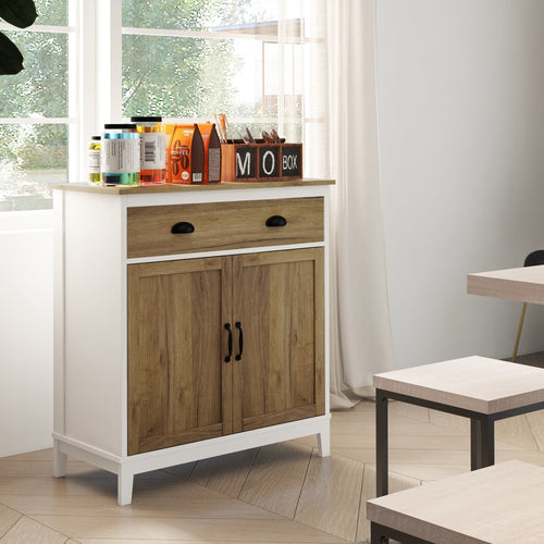 Farmhouse Sideboard, Storage Cupboard with Drawer and 2 Doors for Kitchen, Living room, Distressed Wood Grain