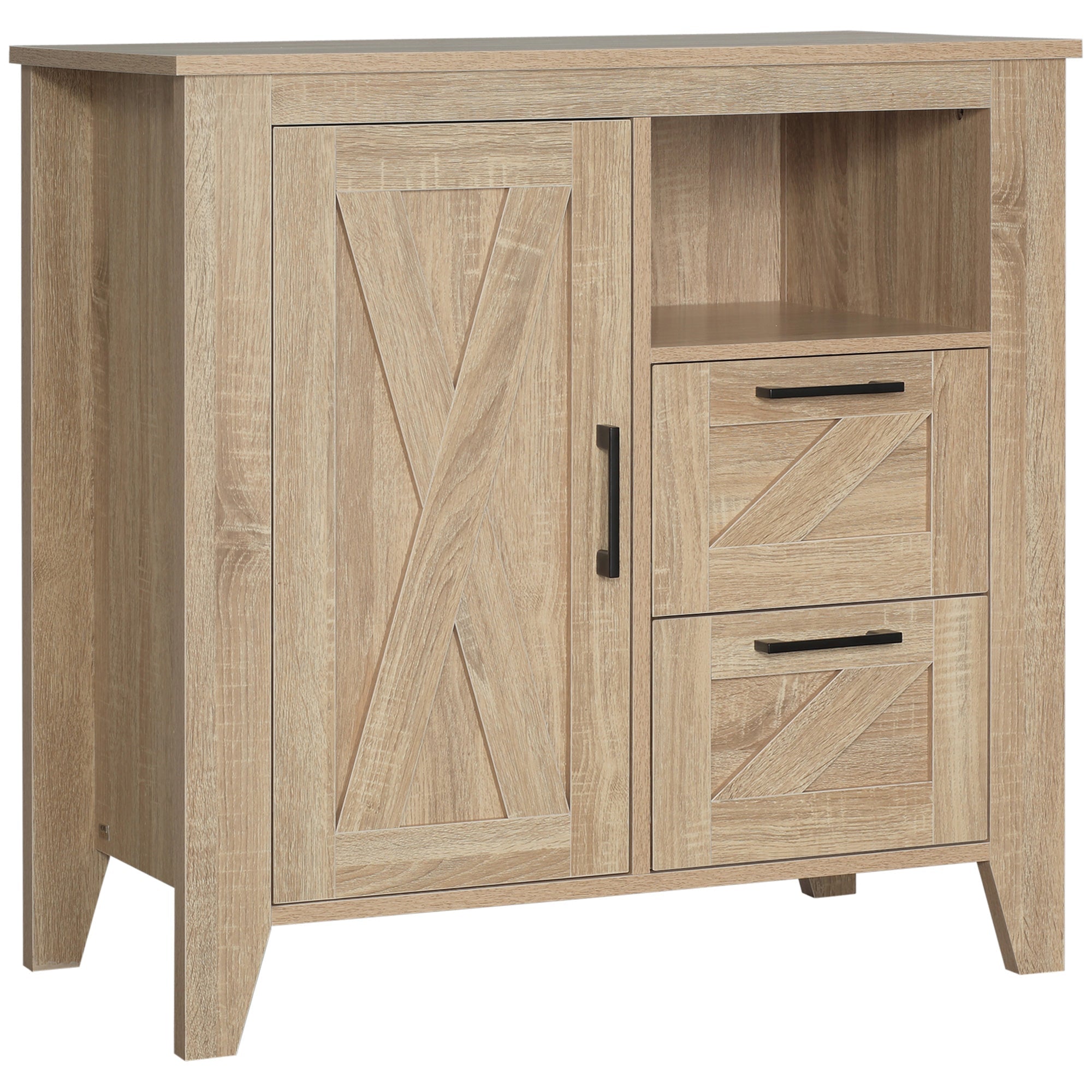 Farmhouse Storage Cabinet, Kitchen Cupboard Buffet Cabinet with Drawers, Door and Adjustable Shelf, Natural Storage Cabinets Natural  at Gallery Canada