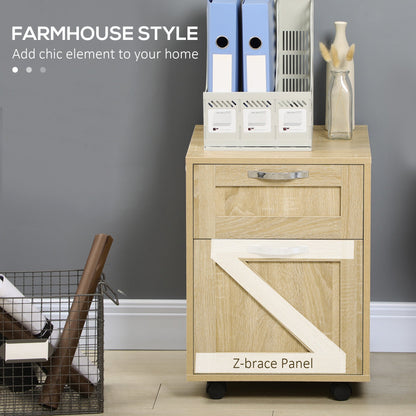 Farmhouse Vertical Filing Cabinet, 2 Drawers File Cabinet with Hanging Bars for Letter and A4 Size, Rolling Printer Stand for Home Office, Natural Office Cabinets & Cupboards   at Gallery Canada