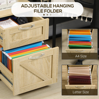 Farmhouse Vertical Filing Cabinet, 2 Drawers File Cabinet with Hanging Bars for Letter and A4 Size, Rolling Printer Stand for Home Office, Natural Office Cabinets & Cupboards   at Gallery Canada