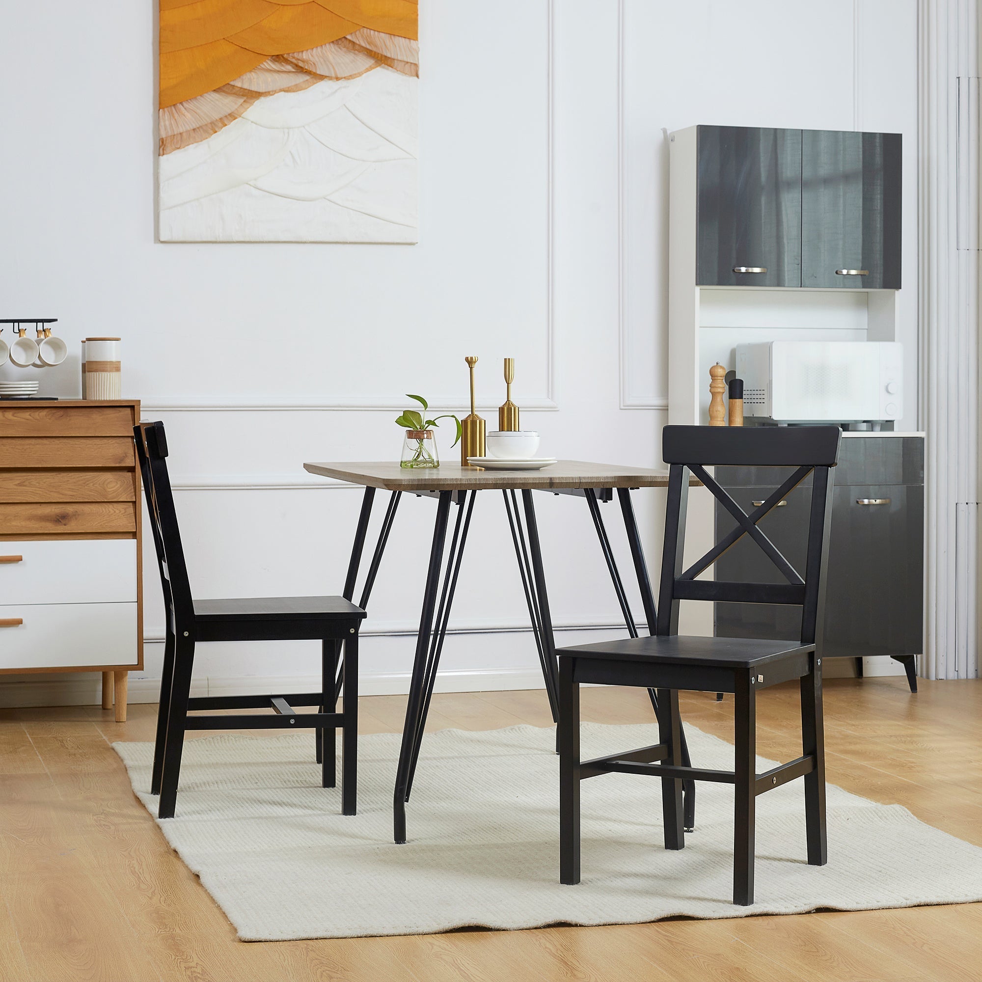 Farmhouse Wooden Dining Chairs Set of 2 with Cross Back, Black Bar Stools   at Gallery Canada