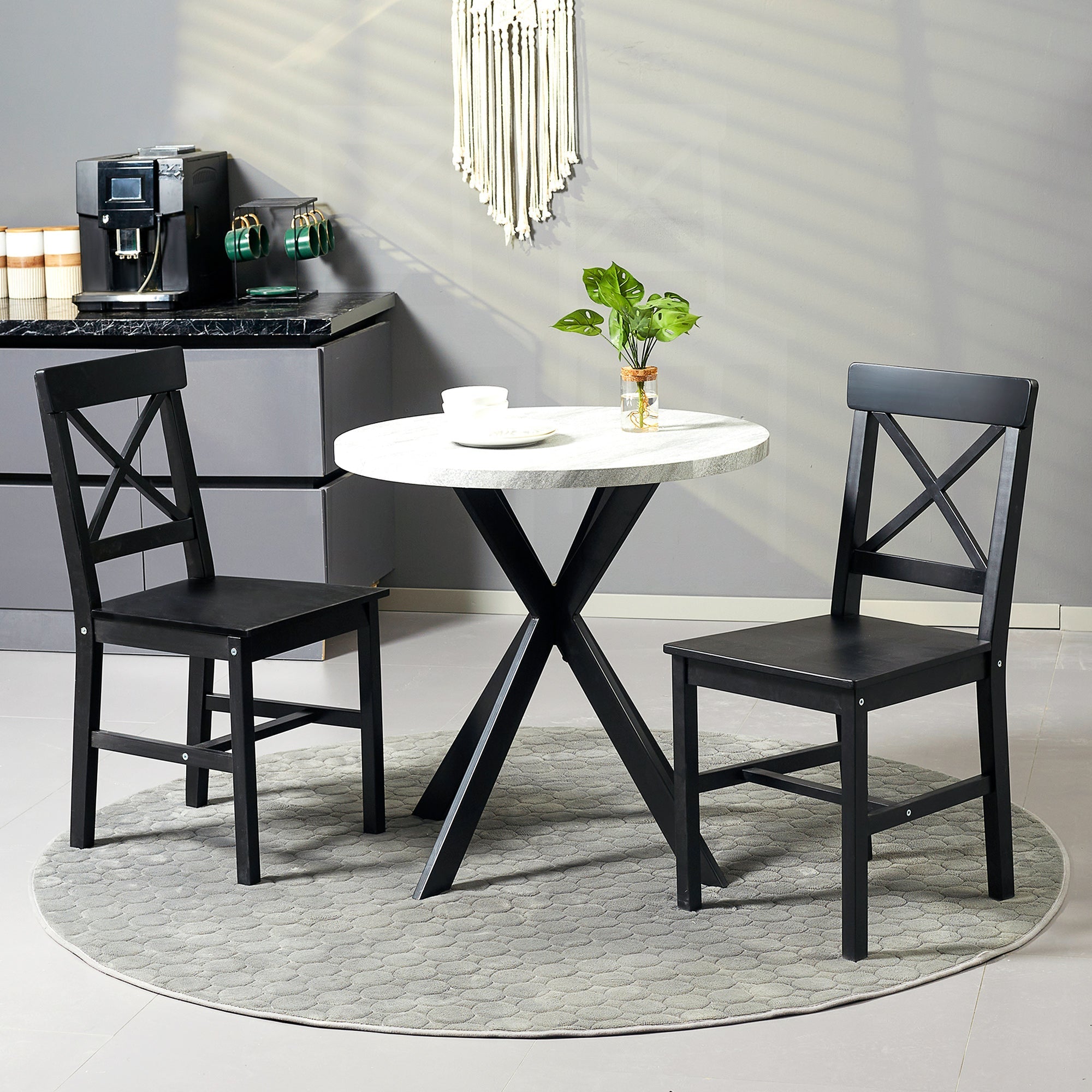 Farmhouse Wooden Dining Chairs Set of 2 with Cross Back, Black Bar Stools   at Gallery Canada