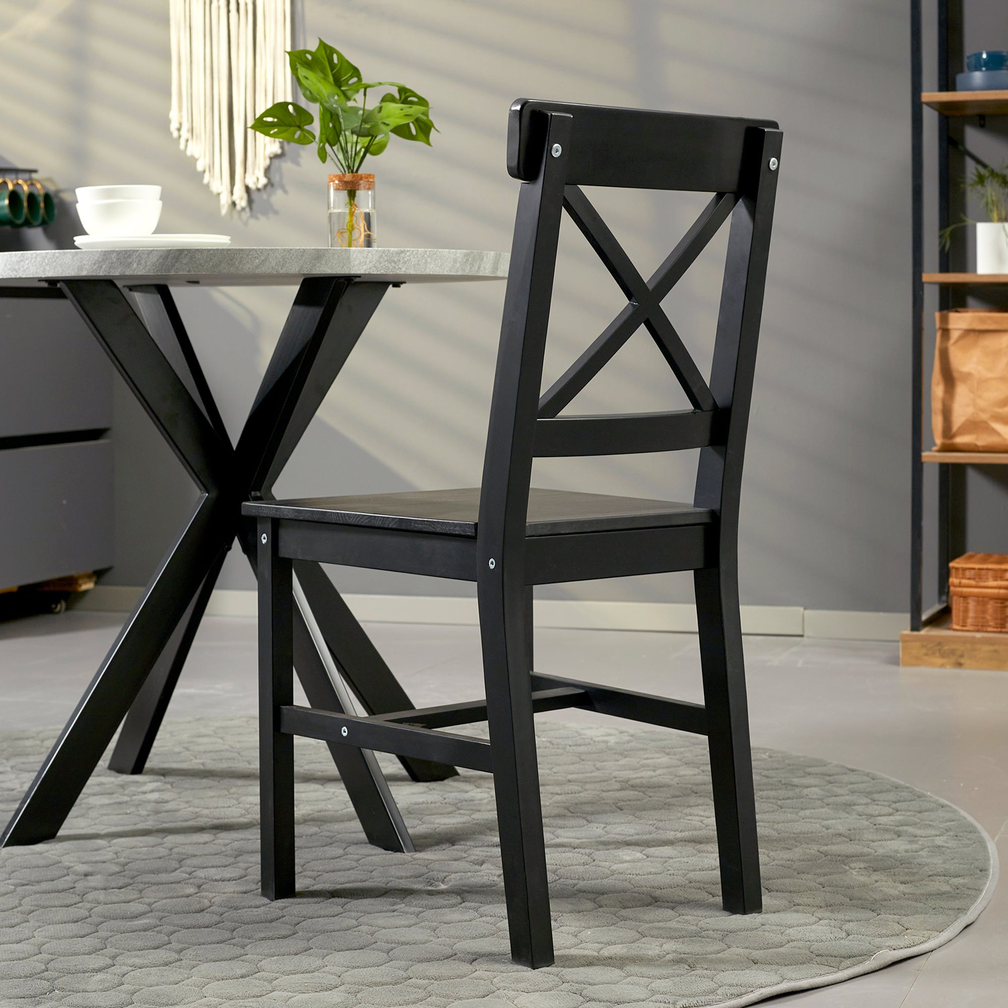 Farmhouse Wooden Dining Chairs Set of 2 with Cross Back, Black Bar Stools   at Gallery Canada