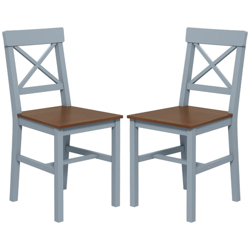 Farmhouse Wooden Dining Chairs Set of 2 with Cross Back, Grey