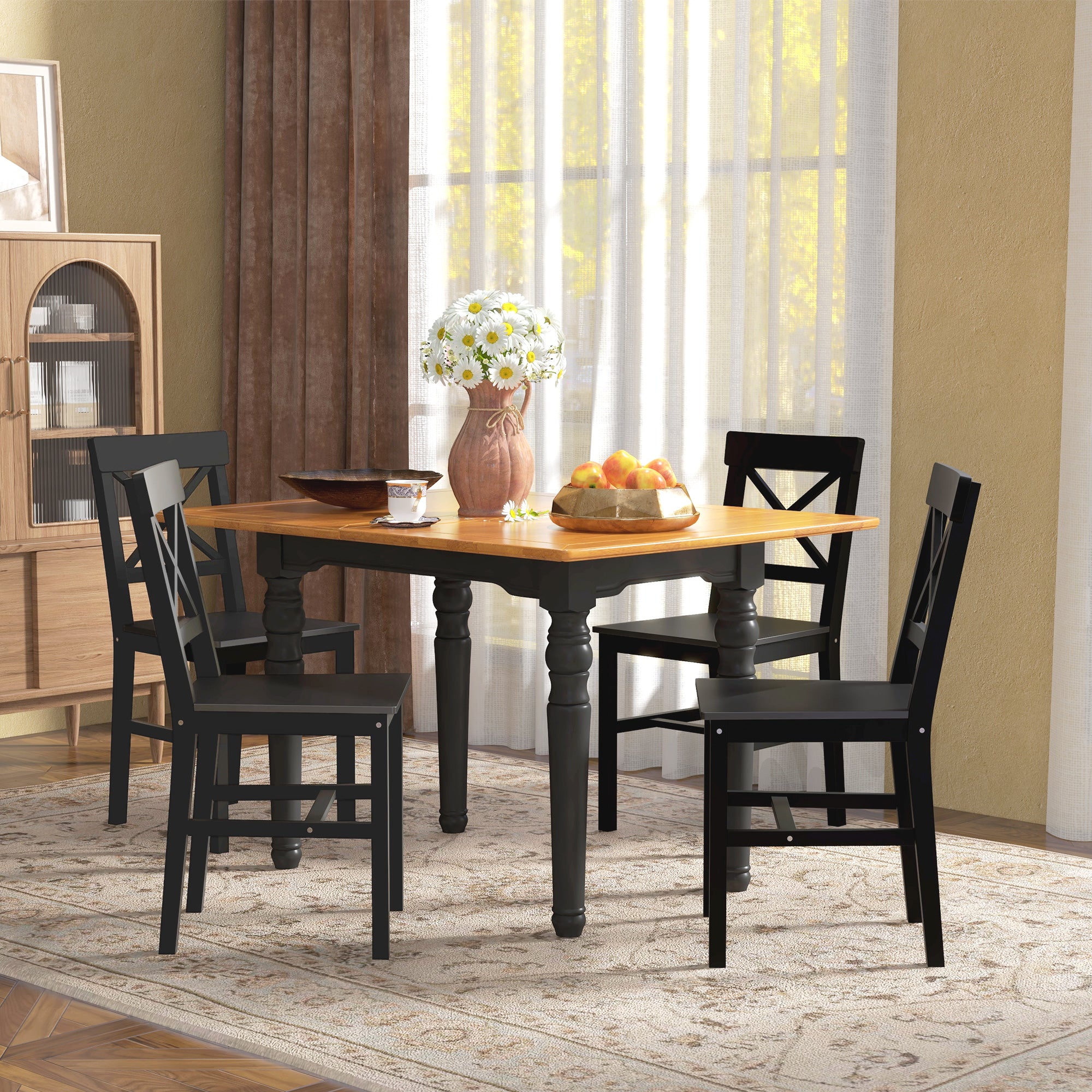 Farmhouse Wooden Dining Chairs Set of 4 with Cross Back, Black Bar Stools   at Gallery Canada