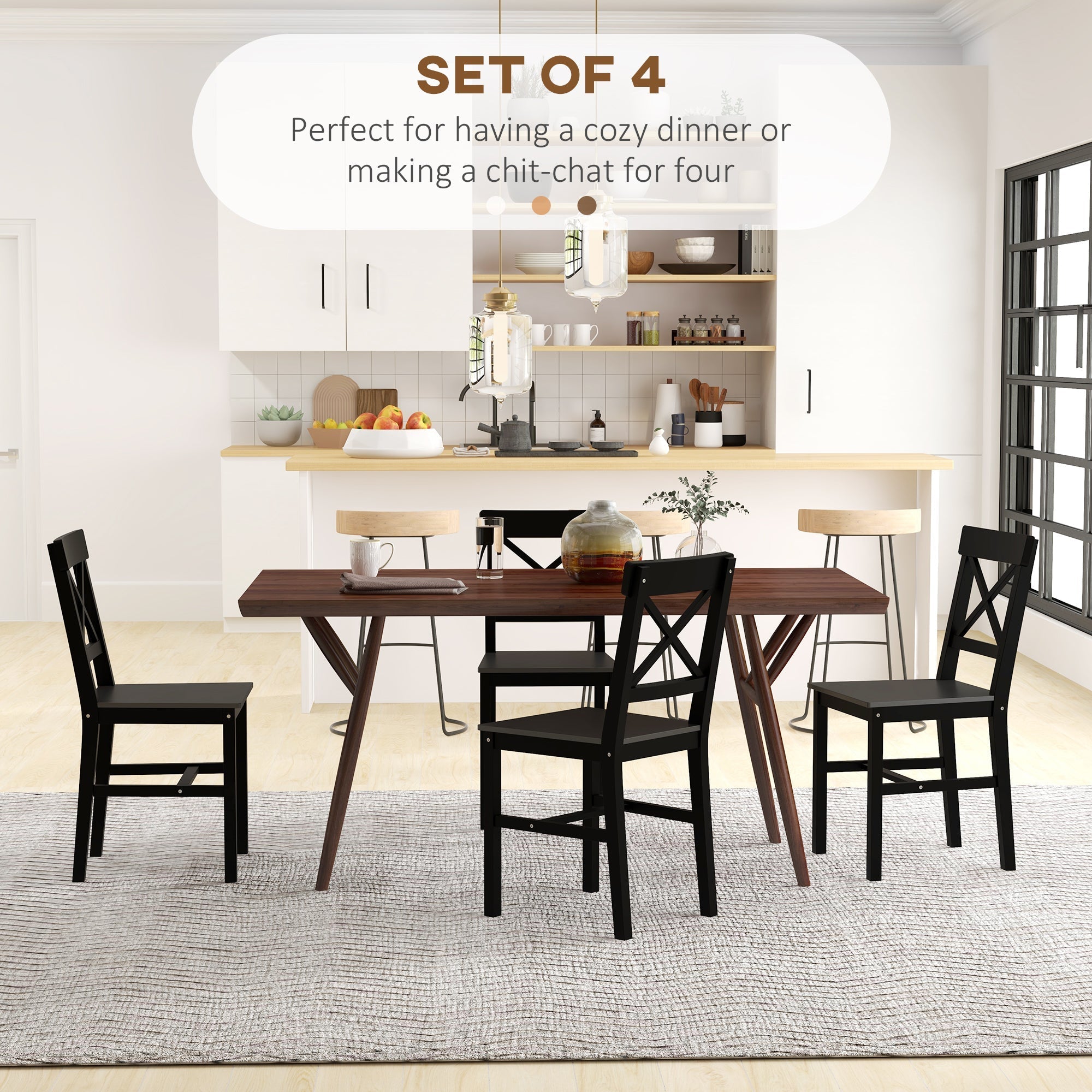 Farmhouse Wooden Dining Chairs Set of 4 with Cross Back, Black Bar Stools   at Gallery Canada