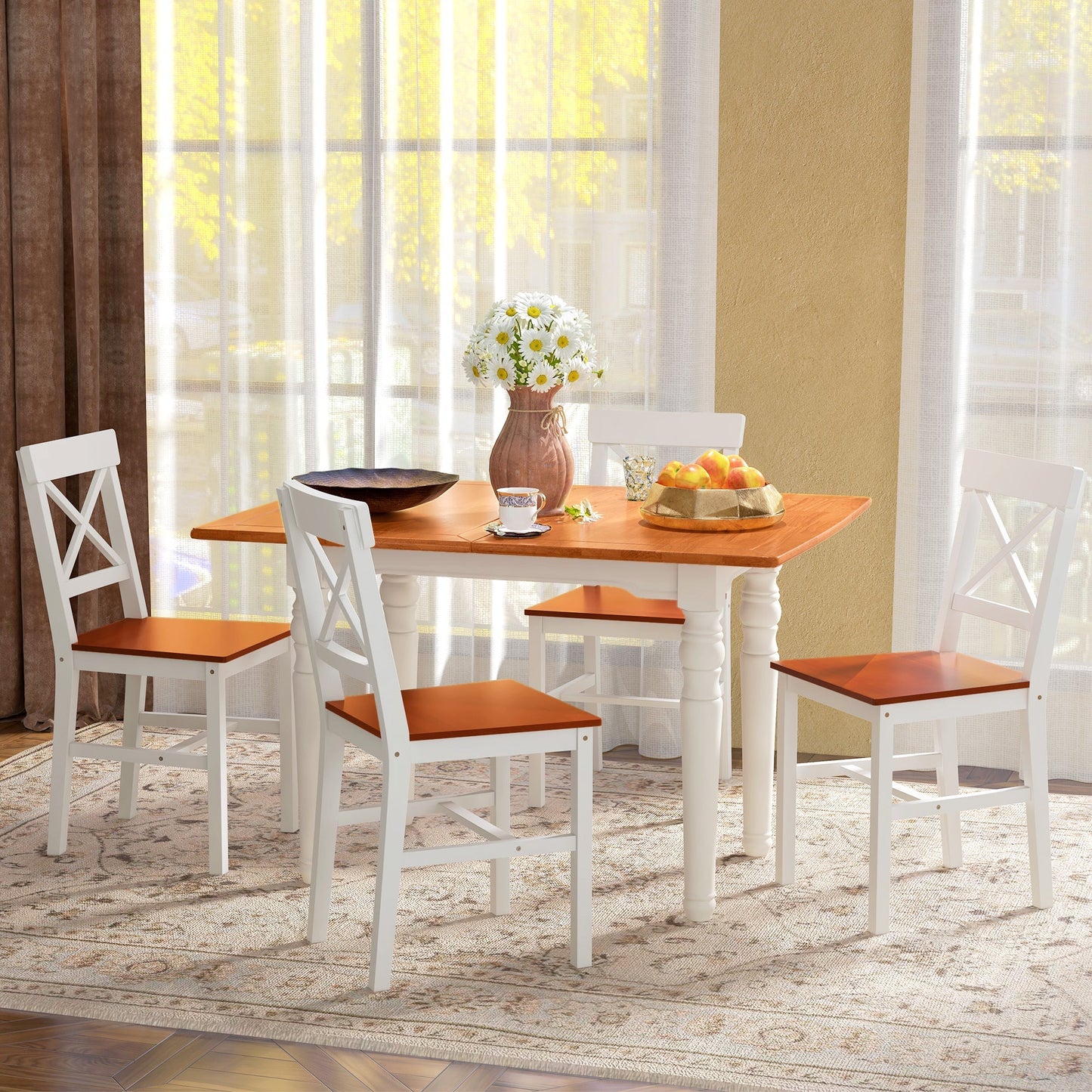 Farmhouse Wooden Dining Chairs Set of 4 with Cross Back, White Bar Stools   at Gallery Canada