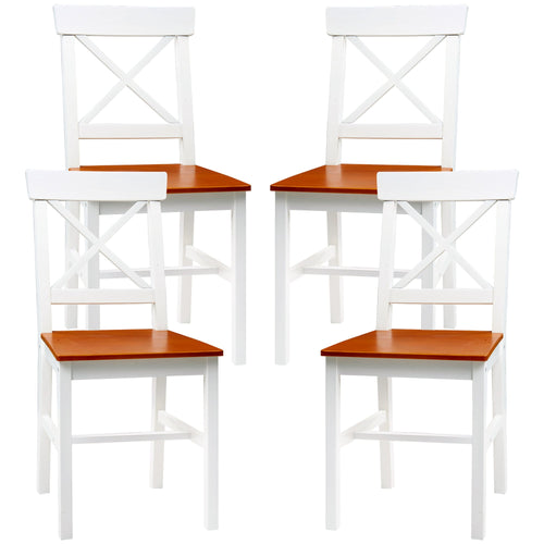 Farmhouse Wooden Dining Chairs Set of 4 with Cross Back, White