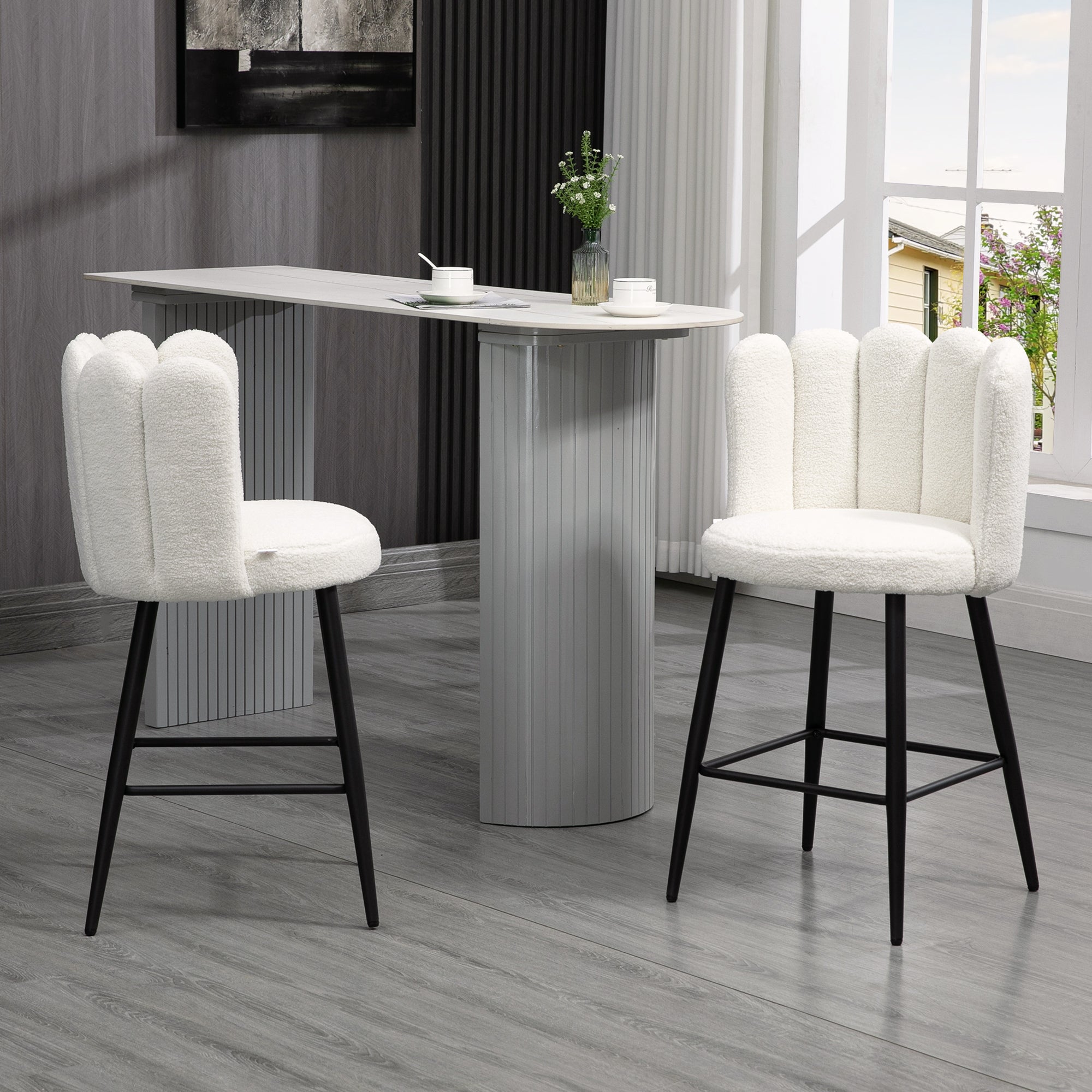 Faux Cashmere Bar Stools Set of 2 Counter Height Bar Stools with Back for Home Kitchen, 20.5