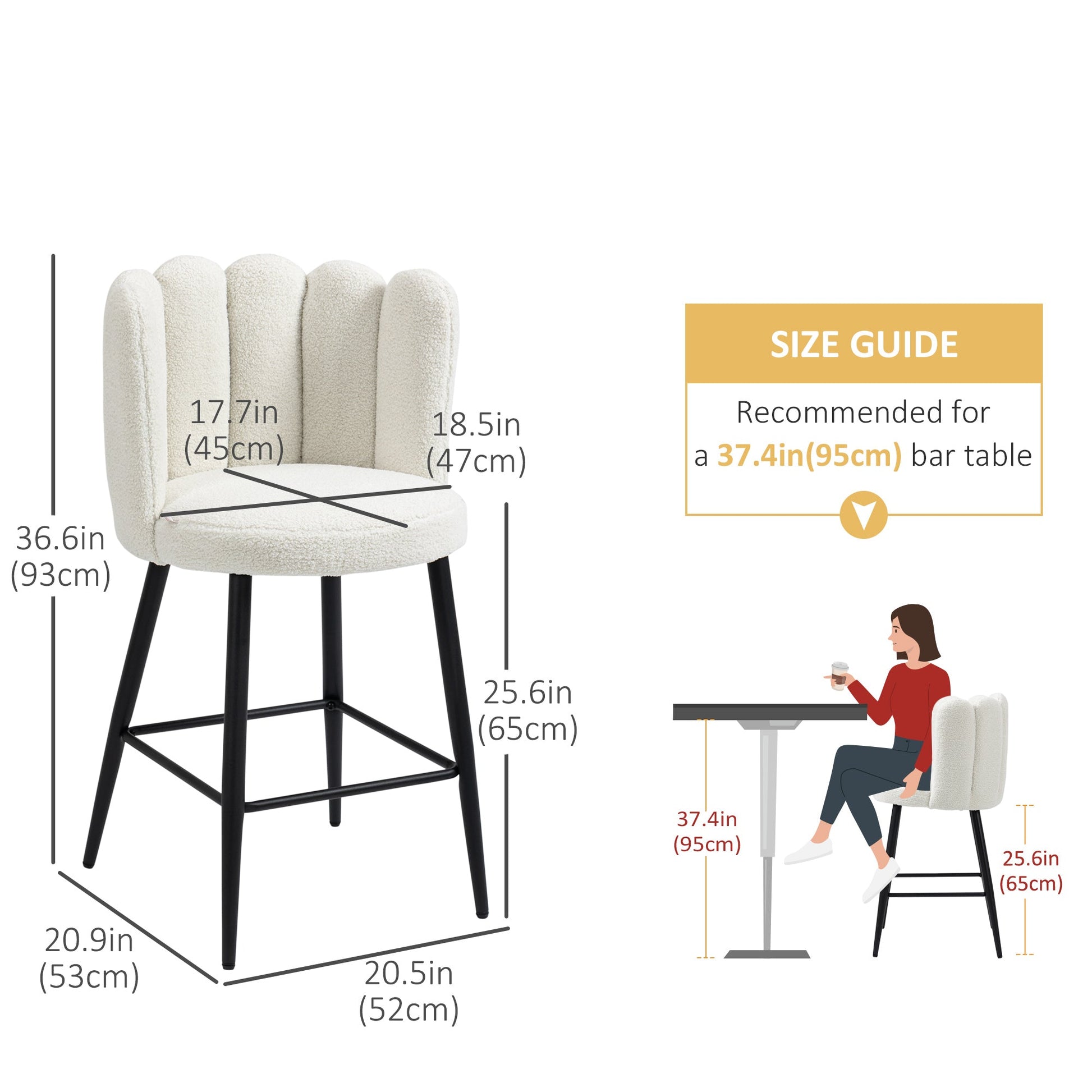 Faux Cashmere Bar Stools Set of 2 Counter Height Bar Stools with Back for Home Kitchen, 20.5"x19.7"x36.6", Cream Bar Stools   at Gallery Canada