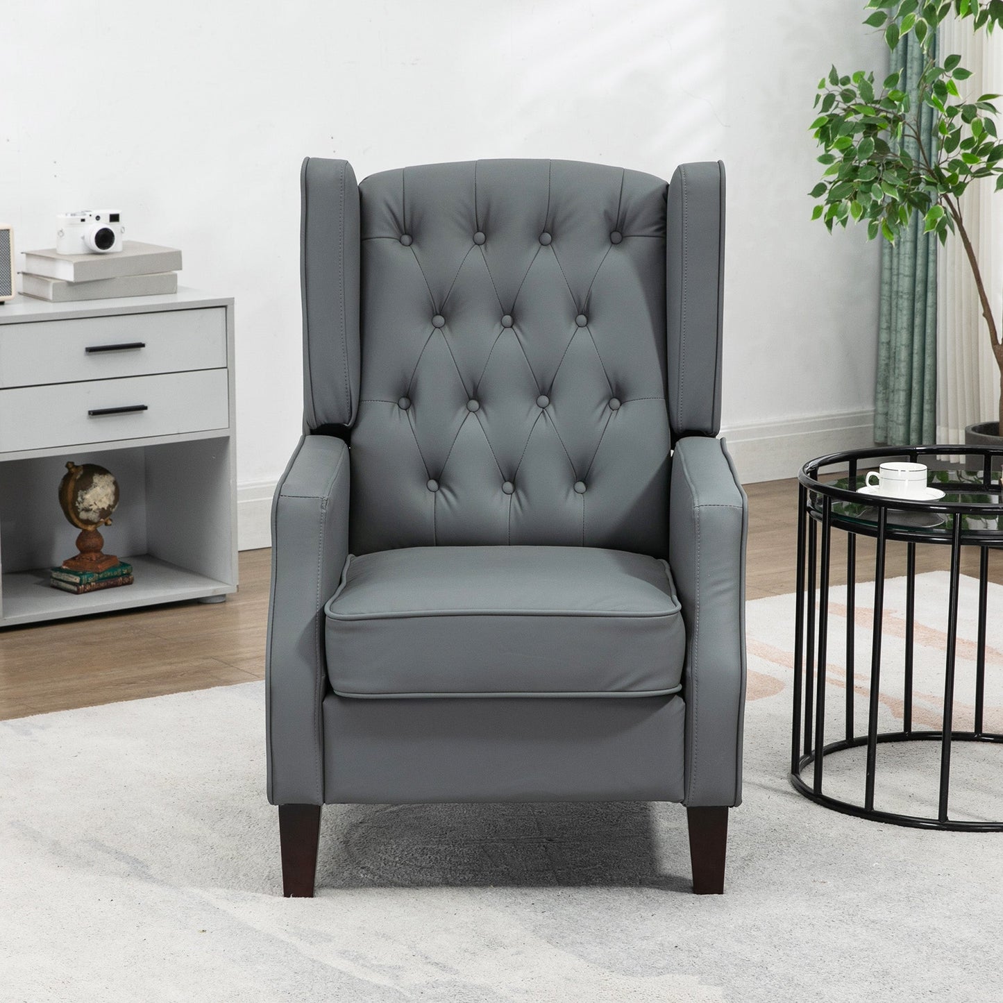 Faux Leather Armchair, Modern Accent Chair with Thick Padding for Living Room, Bedroom, Home Office, Grey Accent Chairs   at Gallery Canada