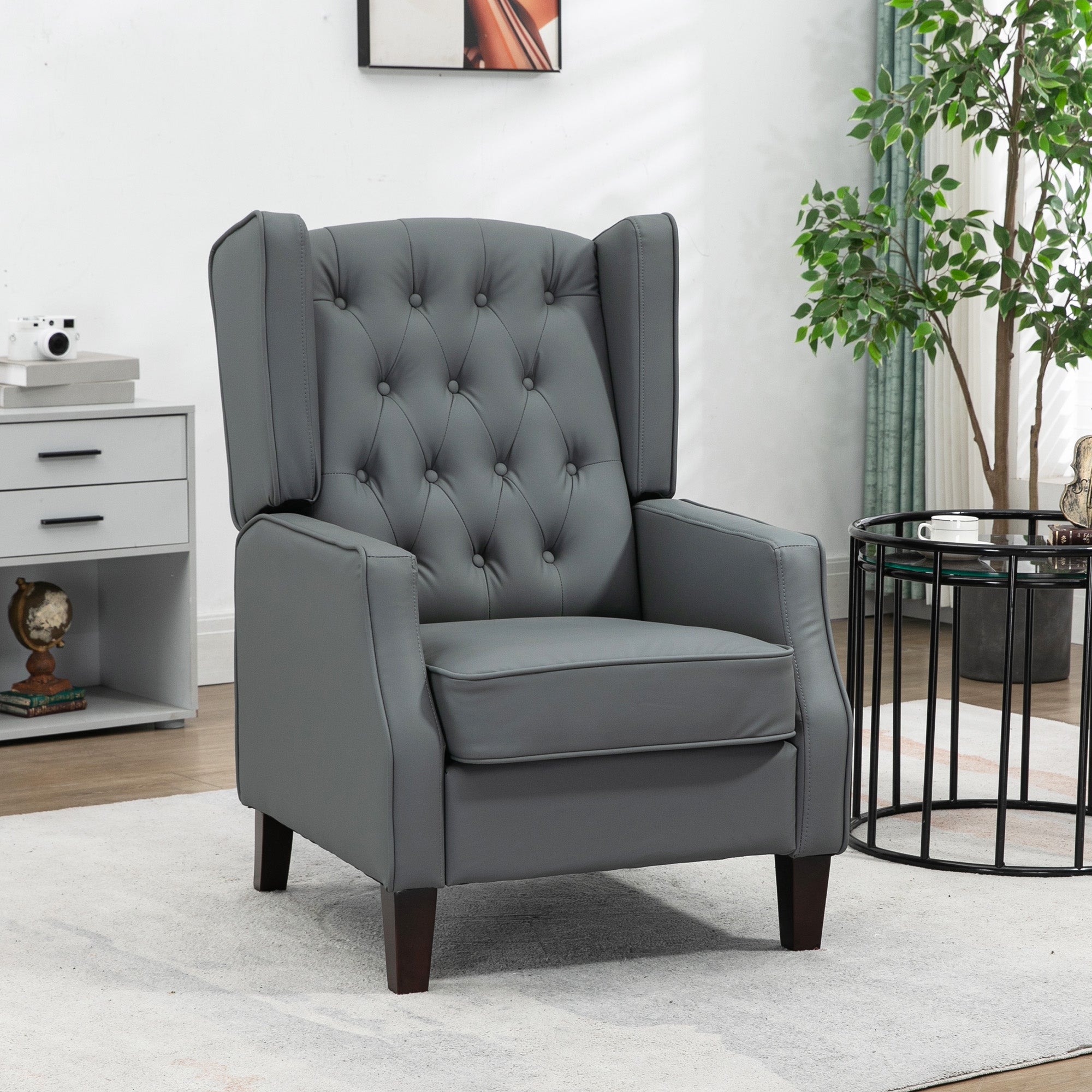 Faux Leather Armchair, Modern Accent Chair with Thick Padding for Living Room, Bedroom, Home Office, Grey Accent Chairs   at Gallery Canada