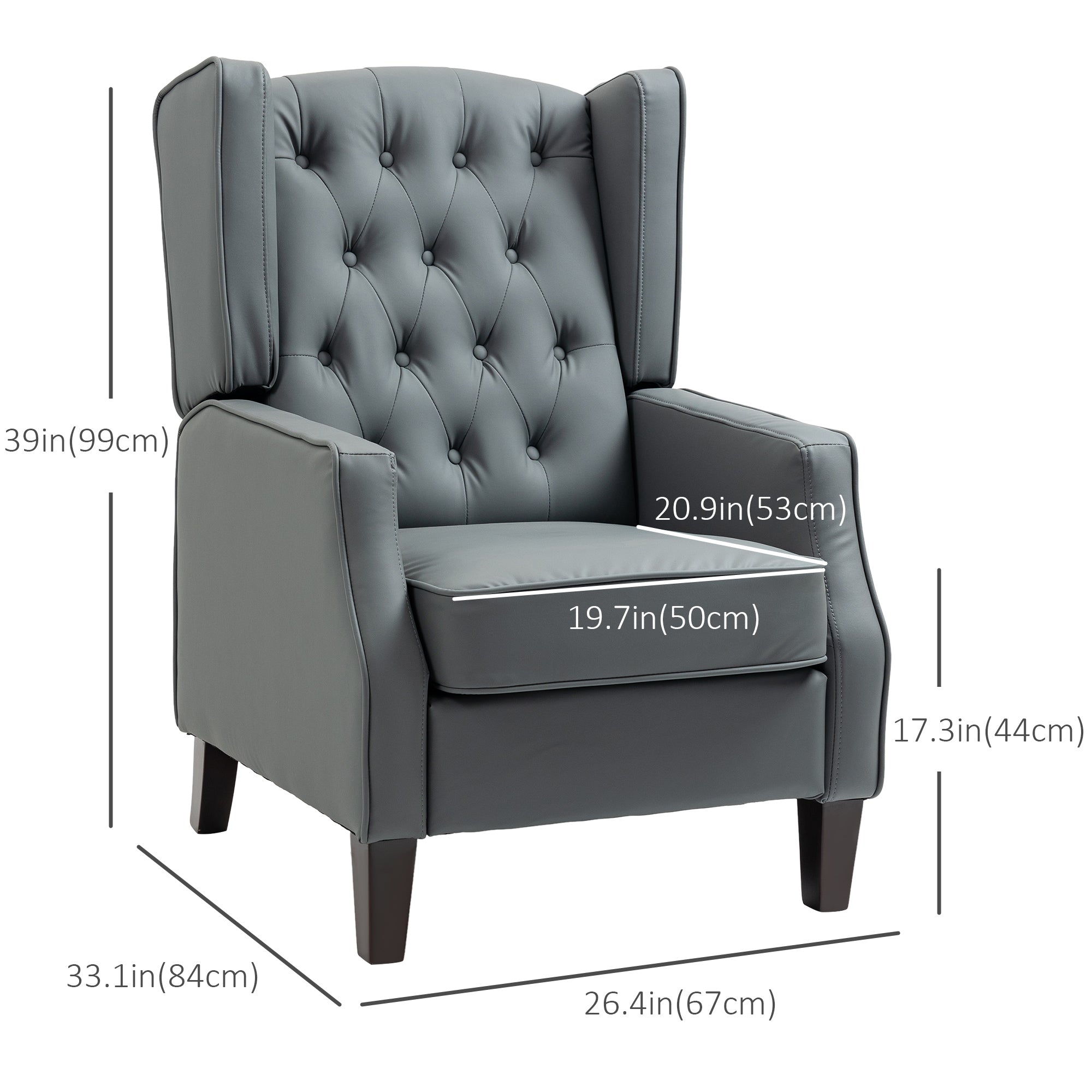 Faux Leather Armchair, Modern Accent Chair with Thick Padding for Living Room, Bedroom, Home Office, Grey Accent Chairs   at Gallery Canada