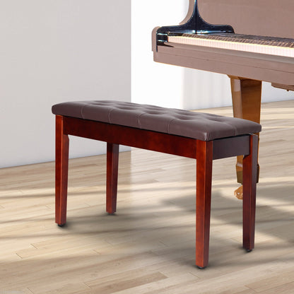 Faux Leather Padded Double / Duet Piano Bench w/ Music Storage - Brown Piano Benches   at Gallery Canada