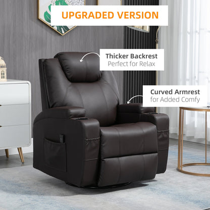 Massage Recliner Chair with Vibration, 360° Swivel, Dual Cup Holders, Brown Single Sofas   at Gallery Canada