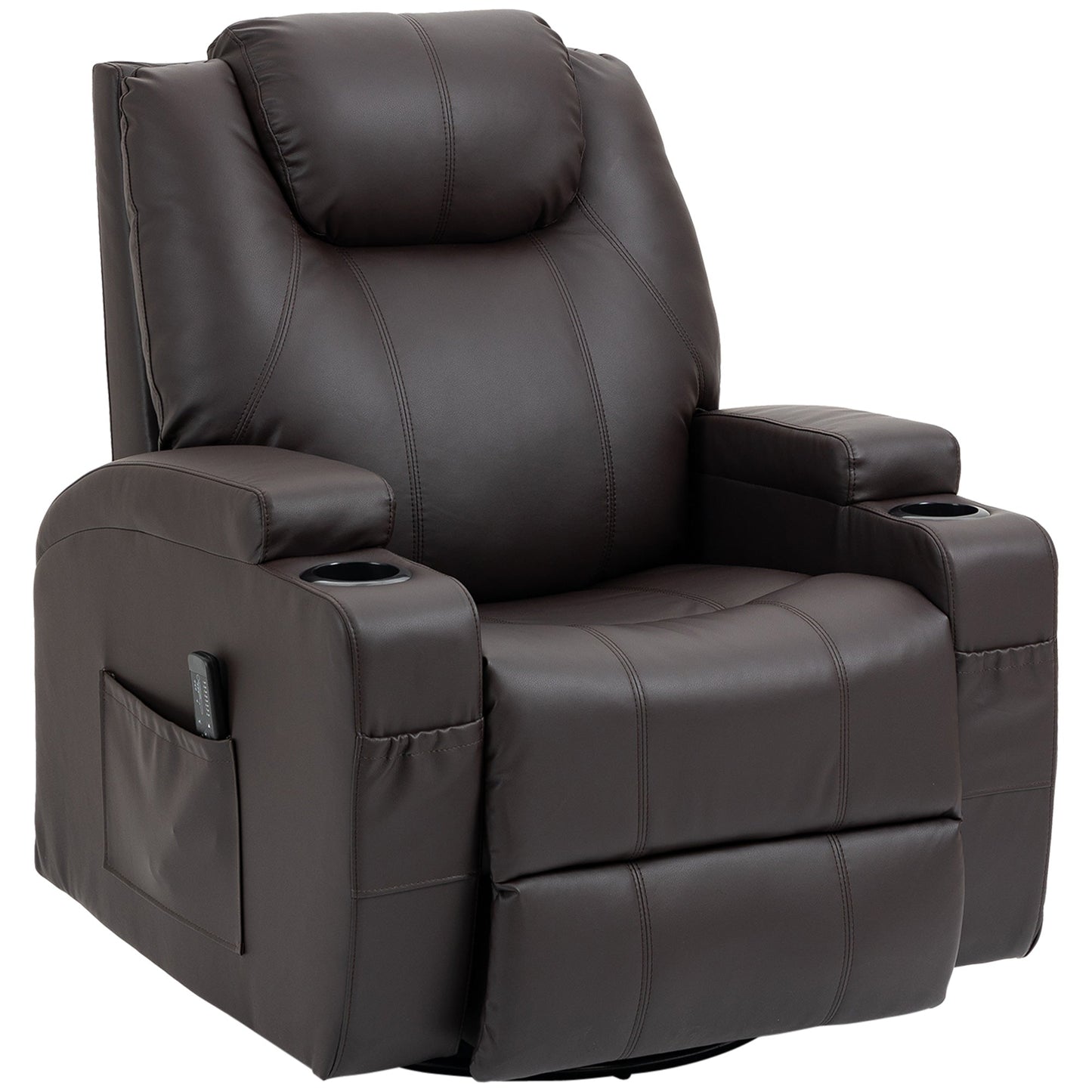 Massage Recliner Chair with Vibration, 360° Swivel, Dual Cup Holders, Brown Single Sofas   at Gallery Canada