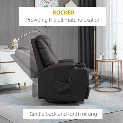 Massage Recliner Chair with Vibration, 360° Swivel, Dual Cup Holders, Brown Single Sofas   at Gallery Canada