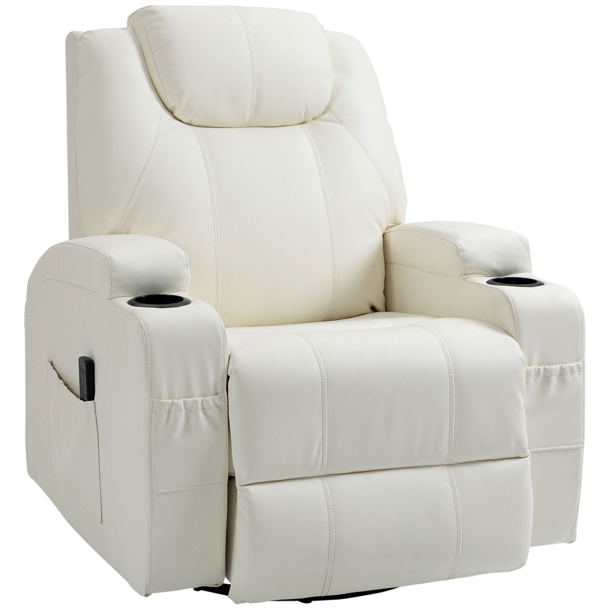 Massage Recliner Chair with Vibration, 360° Swivel, Dual Cup Holders, Cream Single Sofas Cream  at Gallery Canada