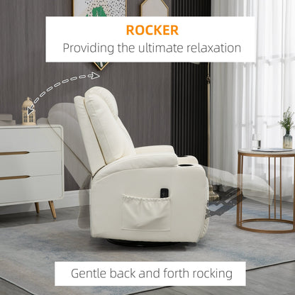 Massage Recliner Chair with Vibration, 360° Swivel, Dual Cup Holders, Cream Single Sofas   at Gallery Canada