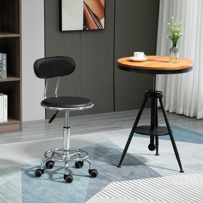 Faux Leather Salon Stool, Height Adjustable Rolling Stool with Footrest Ring, Back and Wheels for Beauty, Tattoo, Black Salon Stools   at Gallery Canada