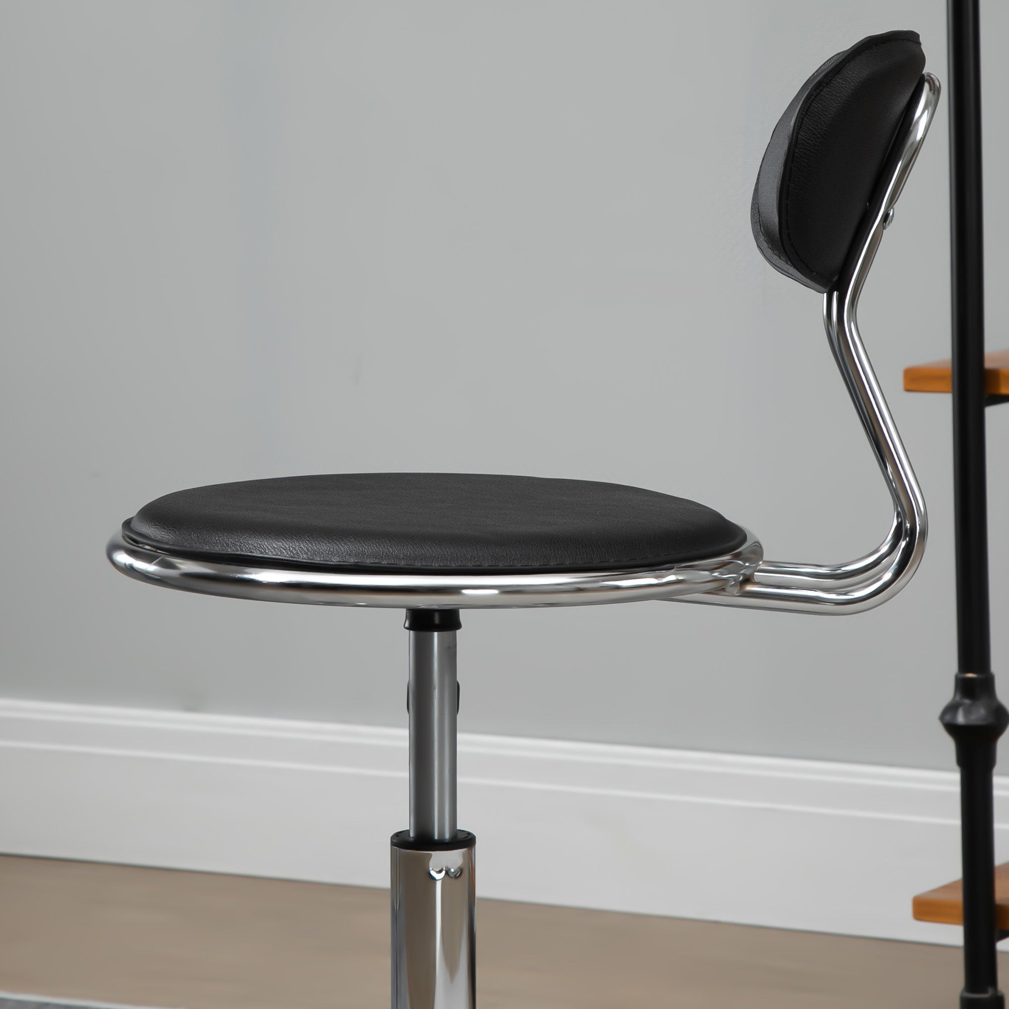 Faux Leather Salon Stool, Height Adjustable Rolling Stool with Footrest Ring, Back and Wheels for Beauty, Tattoo, Black Salon Stools   at Gallery Canada