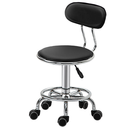 Faux Leather Salon Stool, Height Adjustable Rolling Stool with Footrest Ring, Back and Wheels for Beauty, Tattoo, Black Salon Stools Black  at Gallery Canada