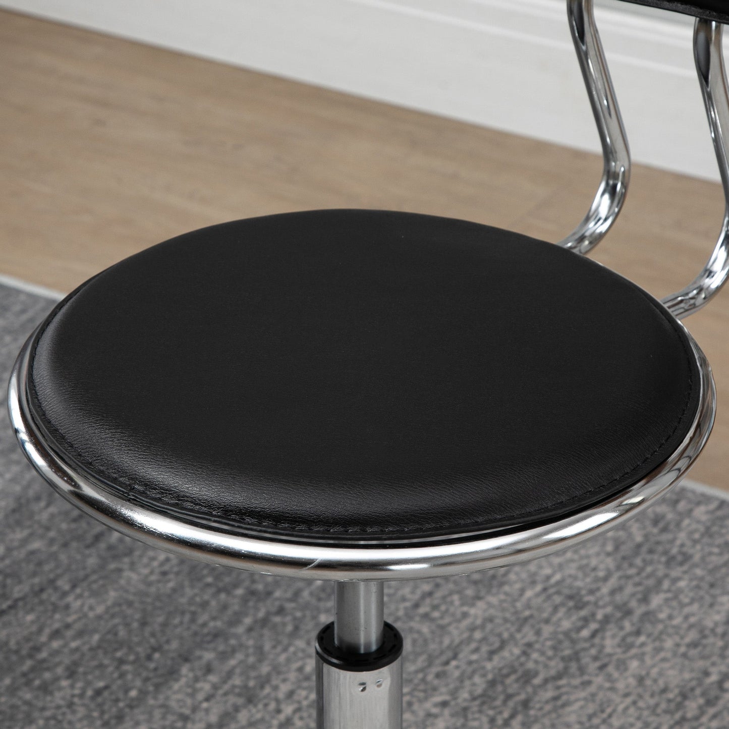 Faux Leather Salon Stool, Height Adjustable Rolling Stool with Footrest Ring, Back and Wheels for Beauty, Tattoo, Black Salon Stools   at Gallery Canada