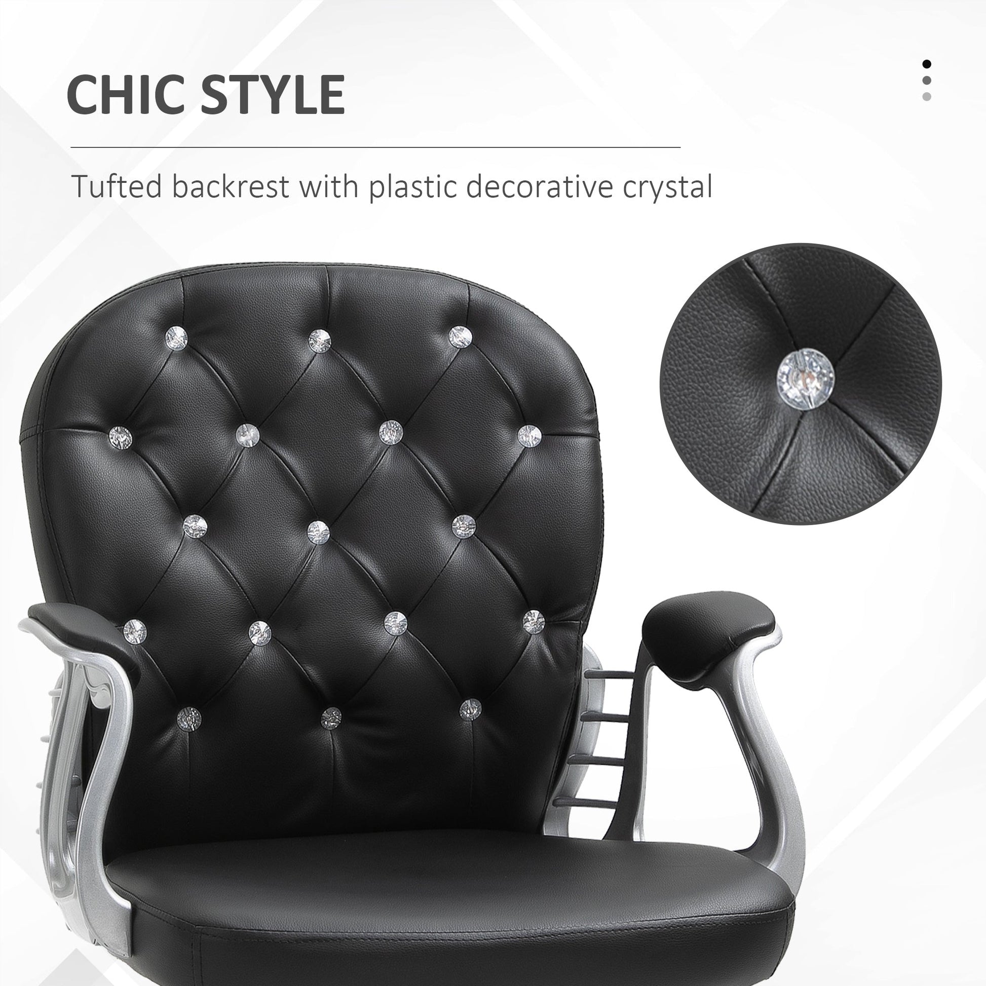 Faux Leather Vanity Office Chair, Button Tufted Swivel Chair with Adjustable Height, Padded Armrests and Tilt Function, Black Executive & Manager Chairs   at Gallery Canada