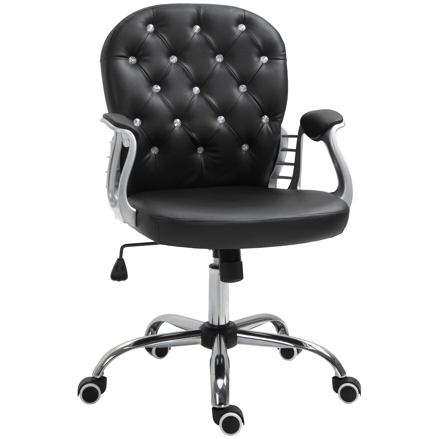 Faux Leather Vanity Office Chair, Button Tufted Swivel Chair with Adjustable Height, Padded Armrests and Tilt Function, Black Executive & Manager Chairs Black  at Gallery Canada