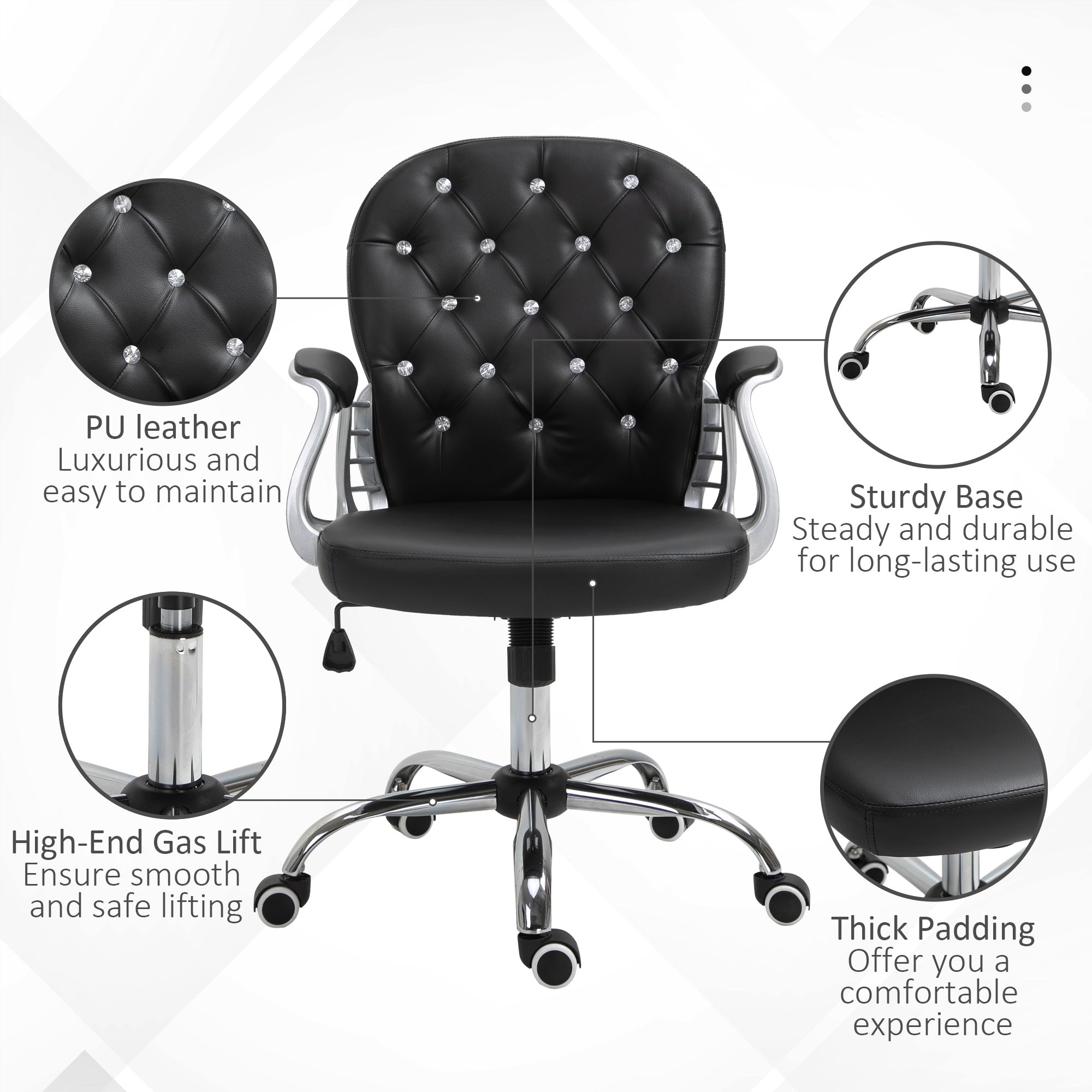 Faux Leather Vanity Office Chair, Button Tufted Swivel Chair with Adjustable Height, Padded Armrests and Tilt Function, Black Executive & Manager Chairs   at Gallery Canada