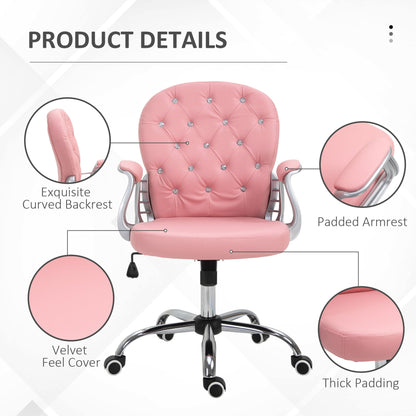 Faux Leather Vanity Office Chair, Button Tufted Swivel Chair with Adjustable Height, Padded Armrests and Tilt Function, Pink Task Chairs   at Gallery Canada