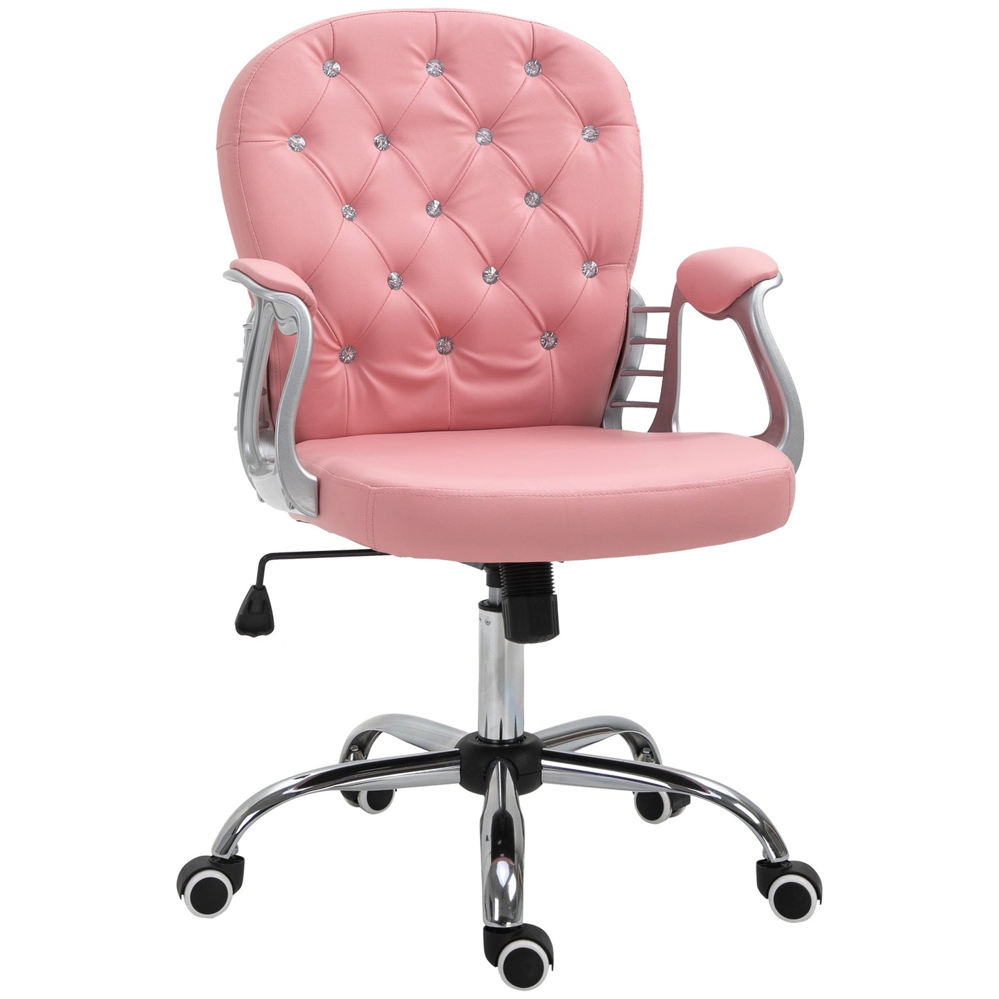 Faux Leather Vanity Office Chair, Button Tufted Swivel Chair with Adjustable Height, Padded Armrests and Tilt Function, Pink Task Chairs Pink  at Gallery Canada