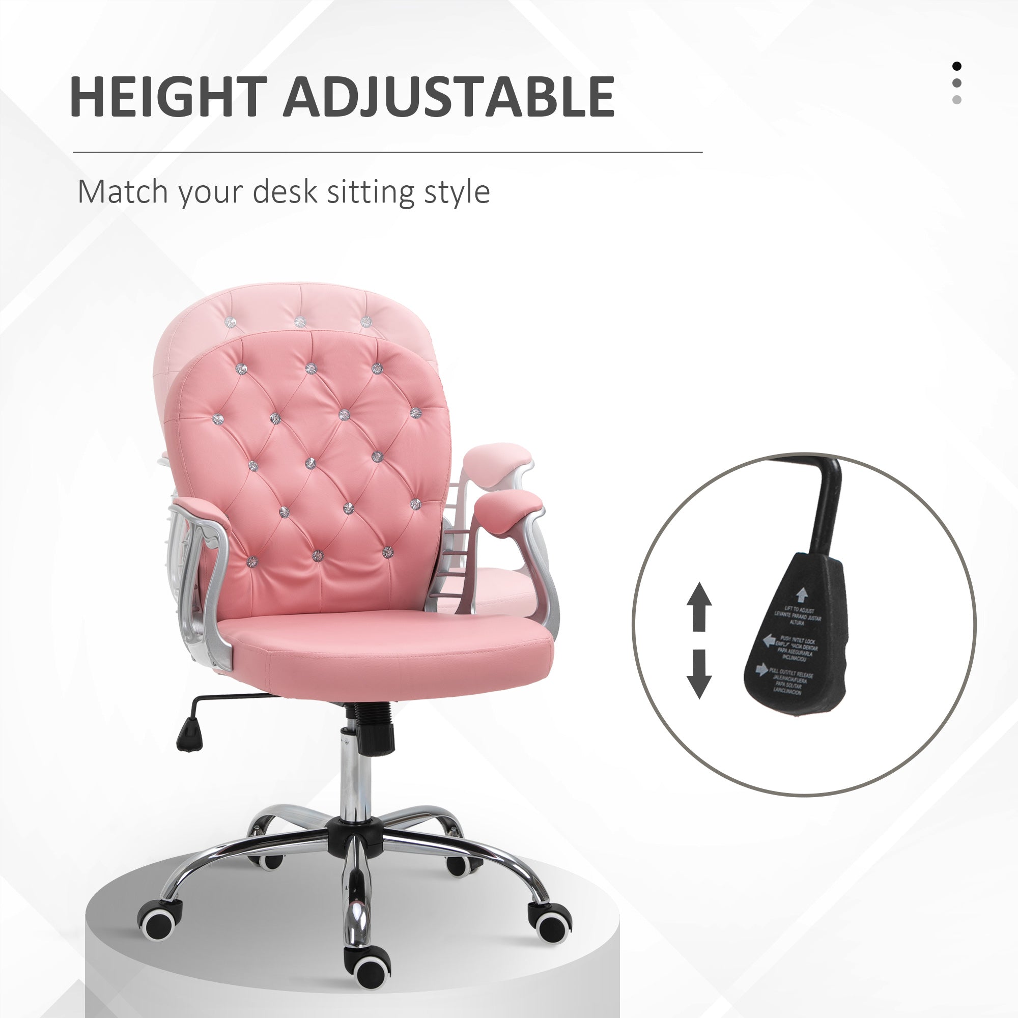 Faux Leather Vanity Office Chair, Button Tufted Swivel Chair with Adjustable Height, Padded Armrests and Tilt Function, Pink Task Chairs   at Gallery Canada