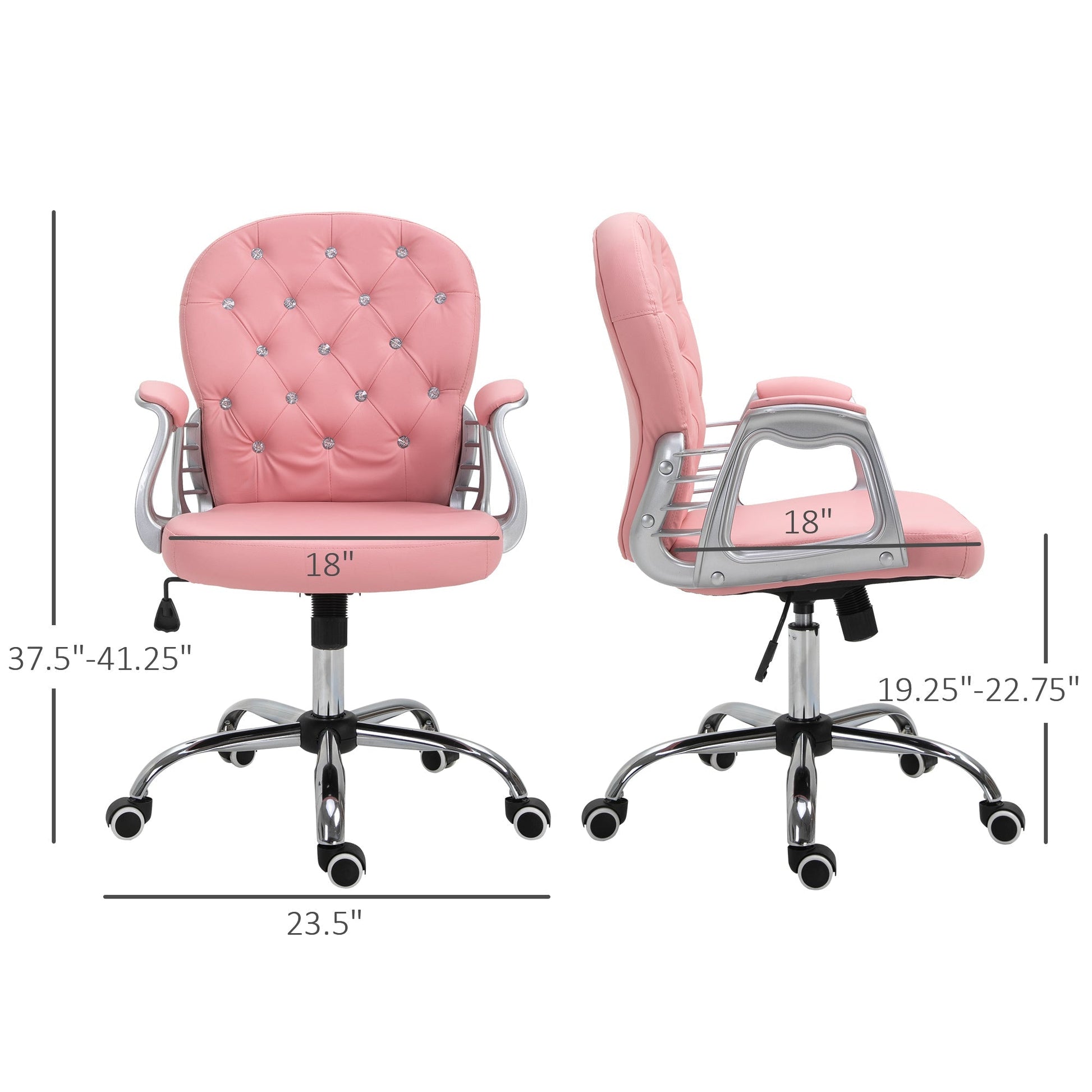 Faux Leather Vanity Office Chair, Button Tufted Swivel Chair with Adjustable Height, Padded Armrests and Tilt Function, Pink Task Chairs   at Gallery Canada