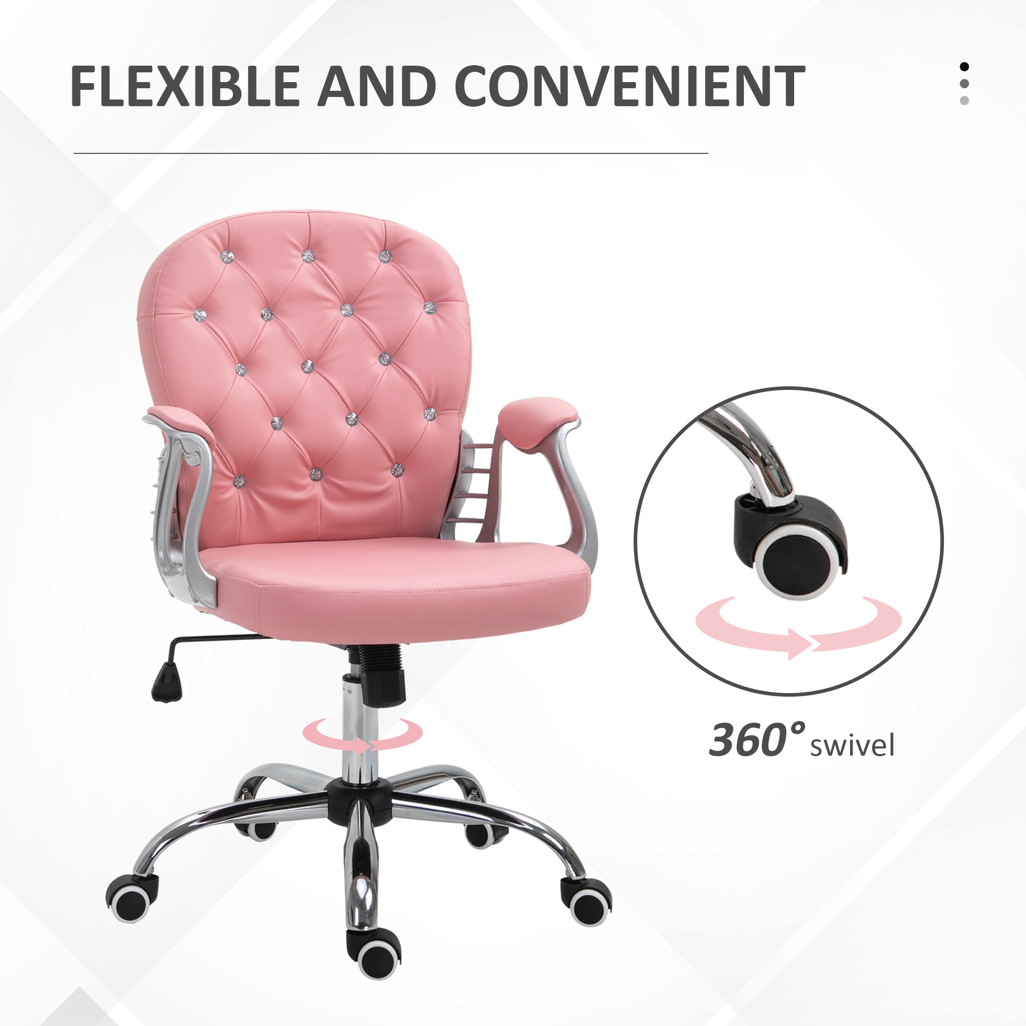 Faux Leather Vanity Office Chair, Button Tufted Swivel Chair with Adjustable Height, Padded Armrests and Tilt Function, Pink Task Chairs   at Gallery Canada