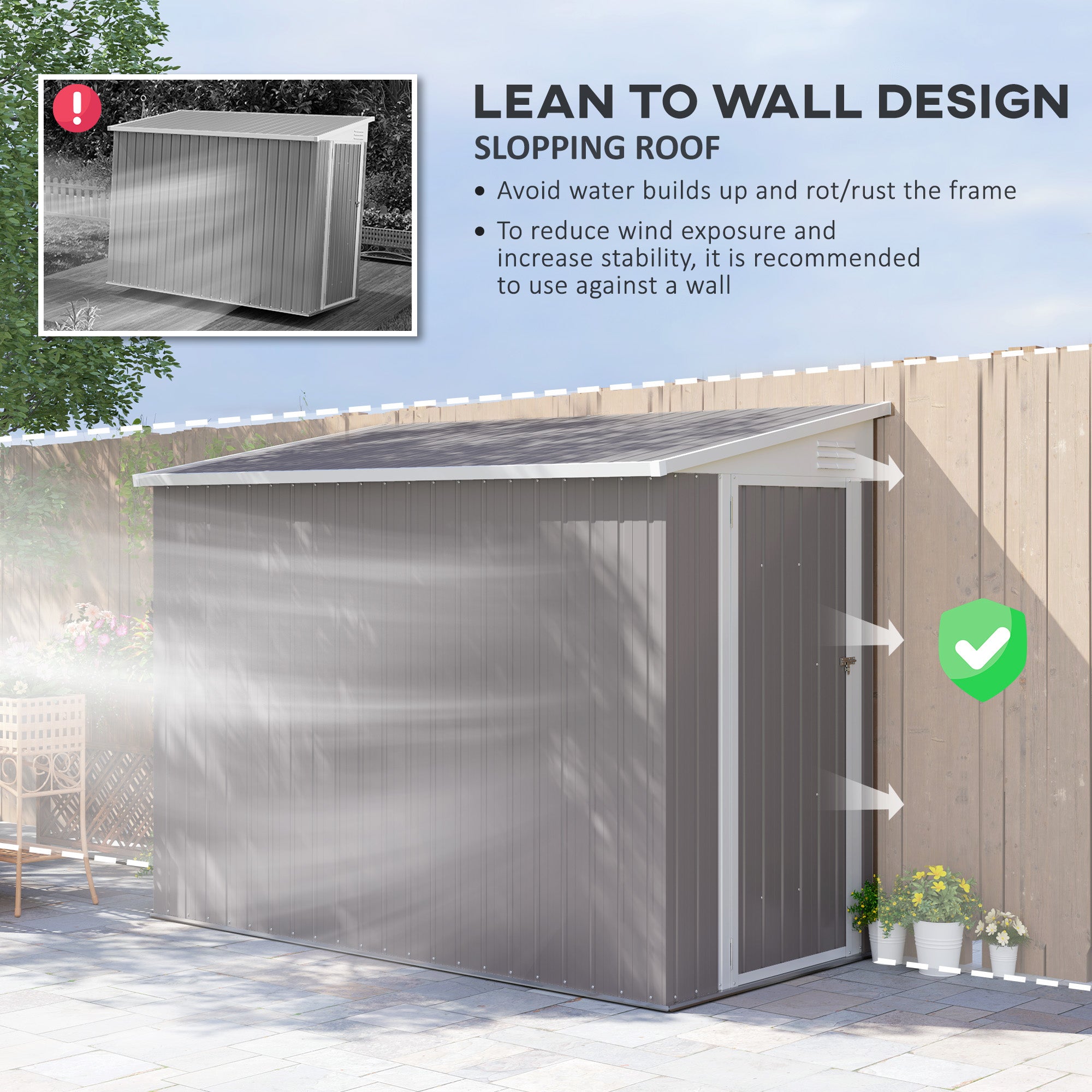 4' x 8' Garden Storage Shed Lean to Shed Outdoor Metal Tool House with Lockable Door and Air Vents for Patio, Lawn, Light Grey Sheds at Gallery Canada