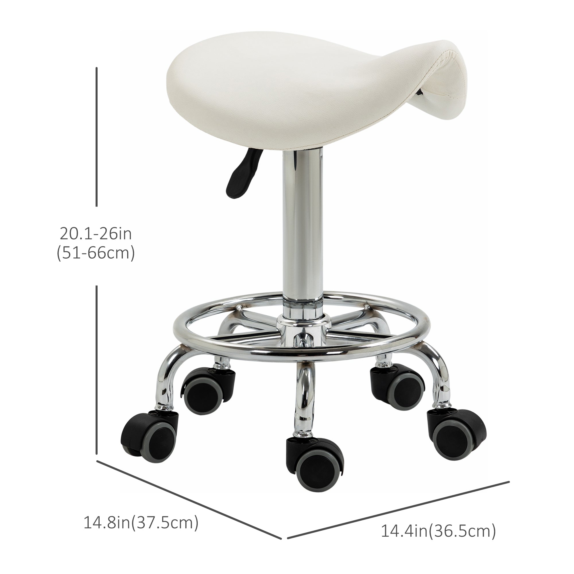 Saddle Stool, PU Leather Adjustable Rolling Salon Chair for Massage, Spa, Clinic, Beauty and Tattoo, White Salon Stools   at Gallery Canada