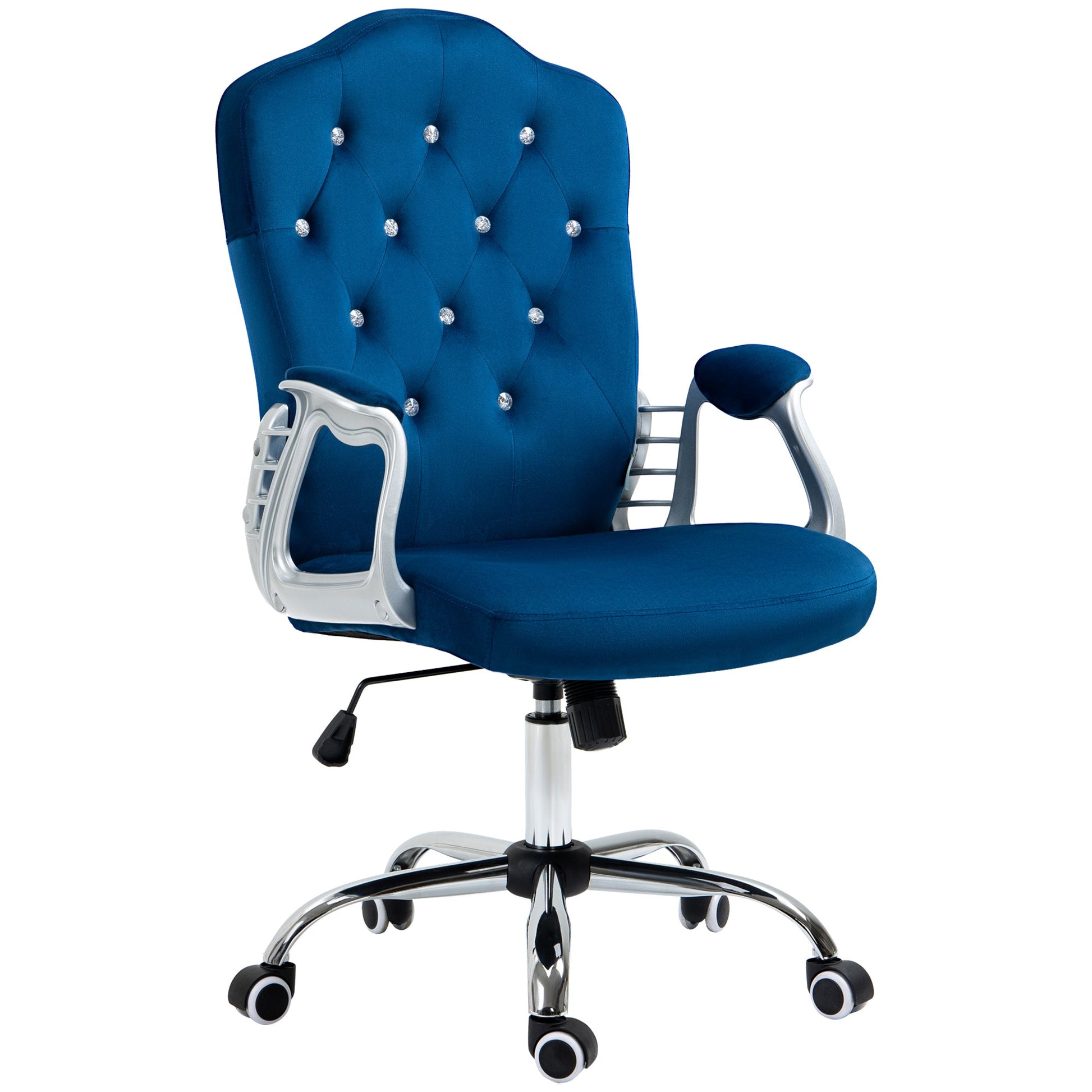 Office Chair, Velvet Computer Chair, Button Tufted Desk Chair with Swivel Wheels, Adjustable Height, Tilt Function, Blue Executive & Manager Chairs Dark Blue  at Gallery Canada