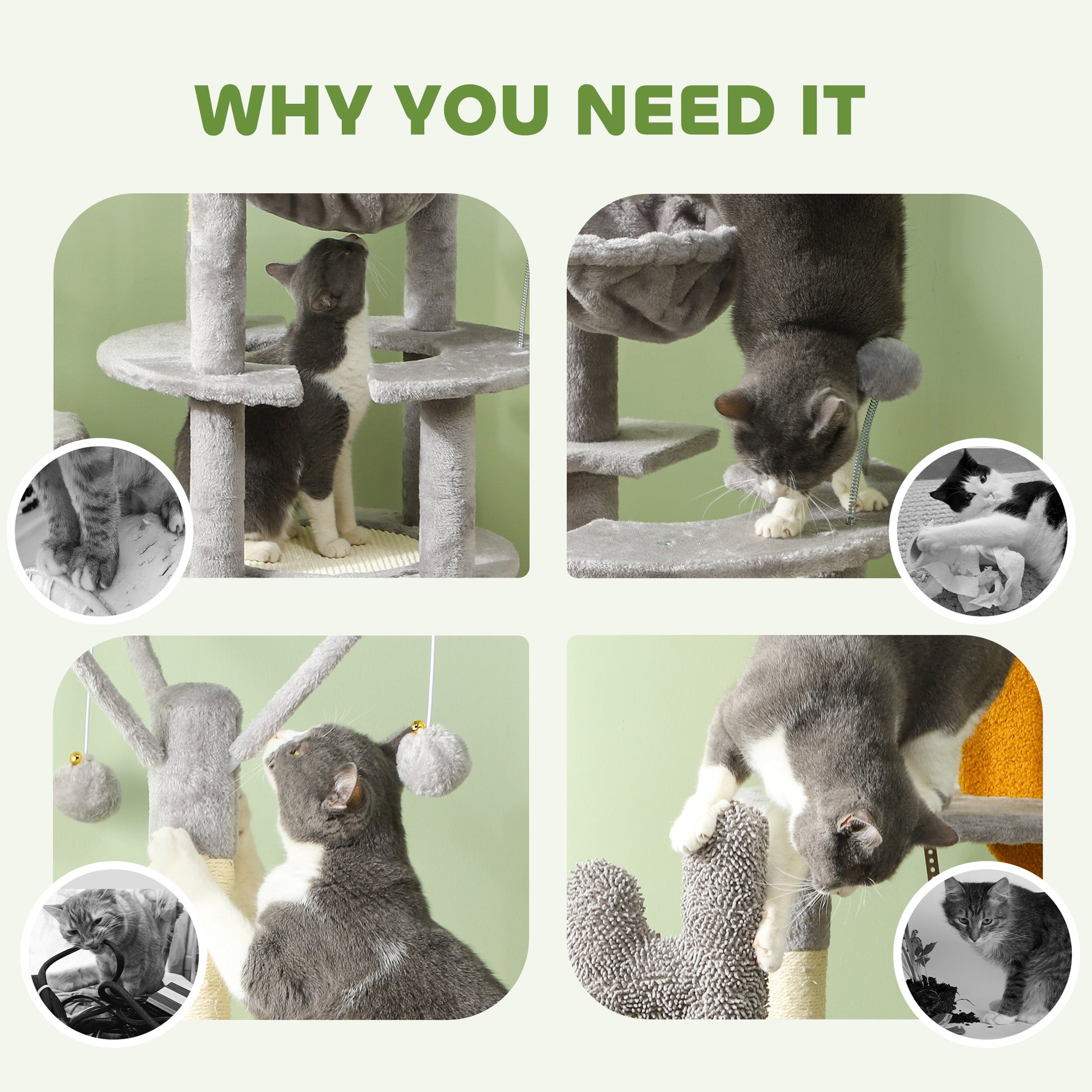 71" Cat Tree, Cat Tower with Scratching Posts, Sisal Pad, Cat Condo, Bed, Hammock, Platforms, Toy Balls, Light Grey Cat Towers   at Gallery Canada